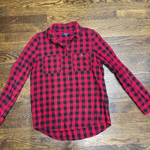 Madewell Buffalo Check Flannel Popover Shirt, Red and Black Size: XS Women